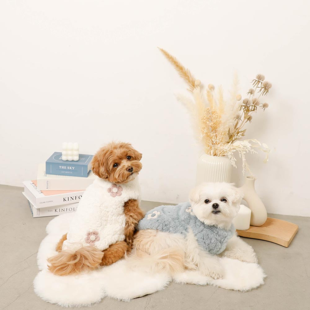 Flower motif fur vest