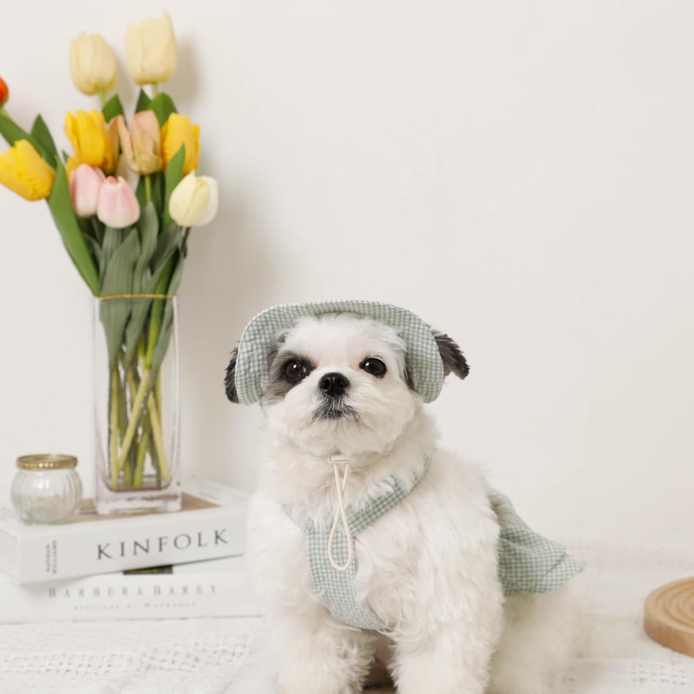 Cool gingham check tiered dress + bucket hat SET