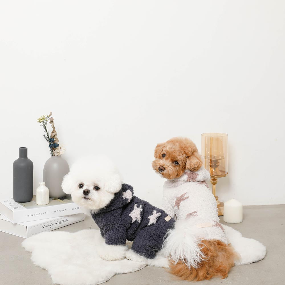 Star pattern fluffy knit rompers