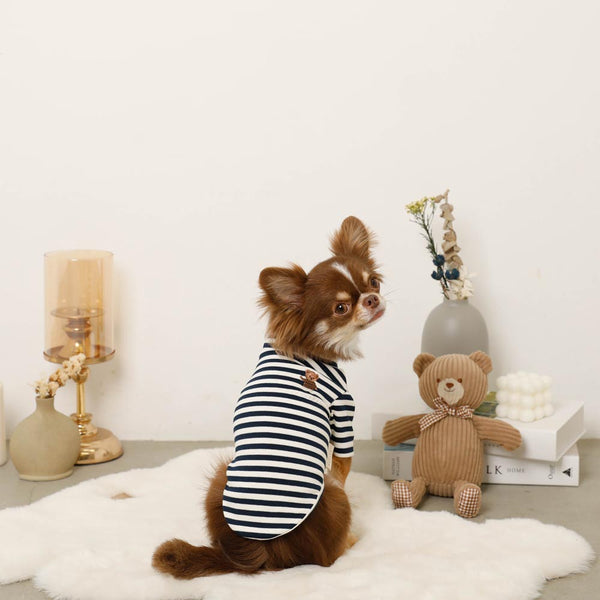 保温ボーダーくまさん刺繍ハイネックトップス