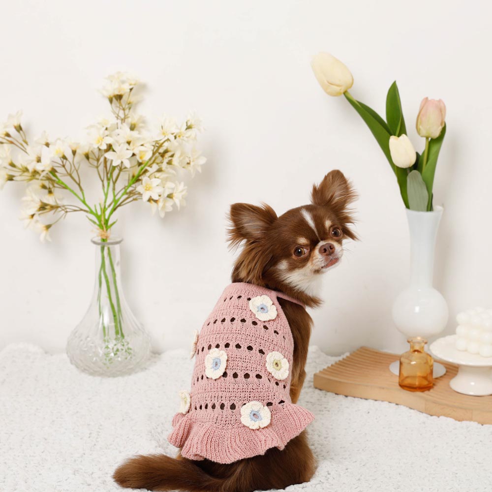 Flower motif summer knit dress