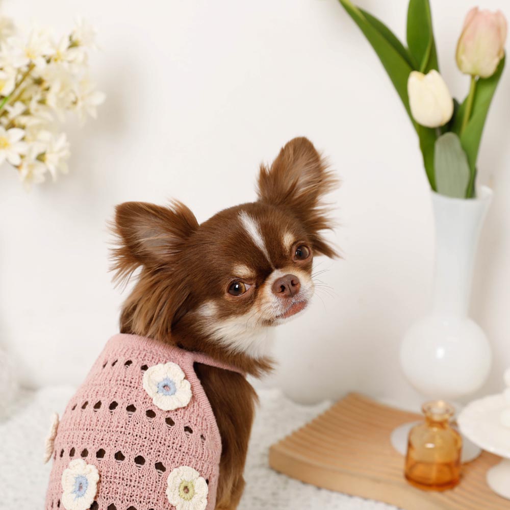 Flower motif summer knit dress