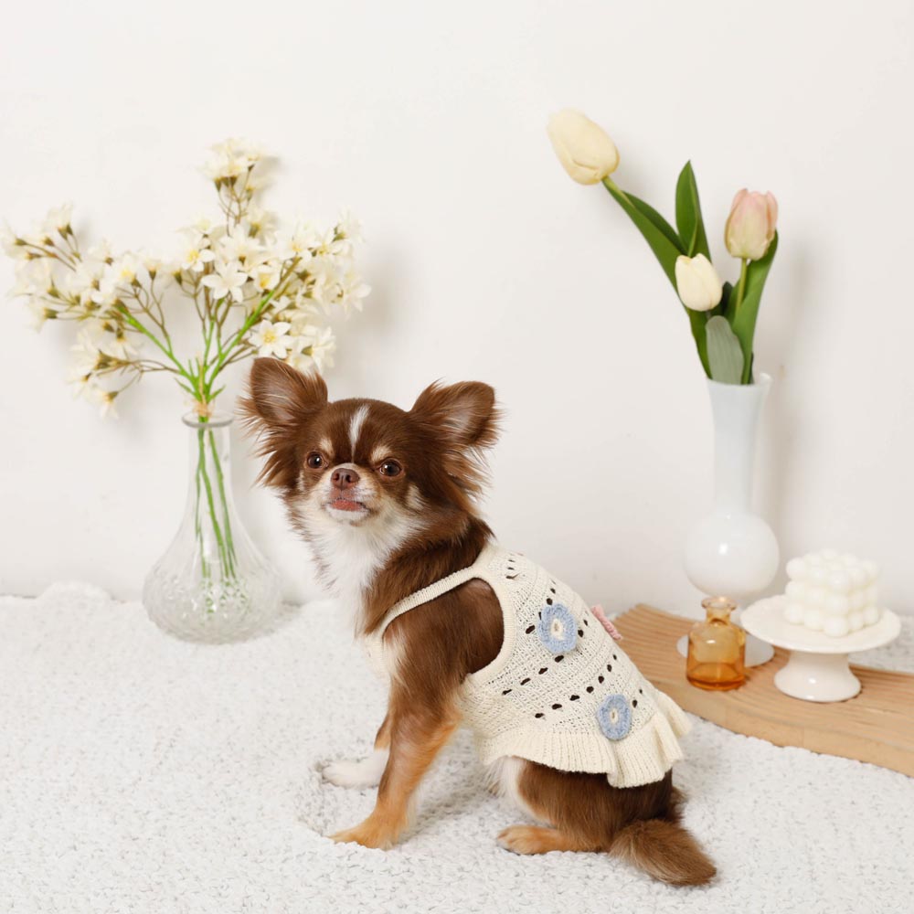 Flower motif summer knit dress