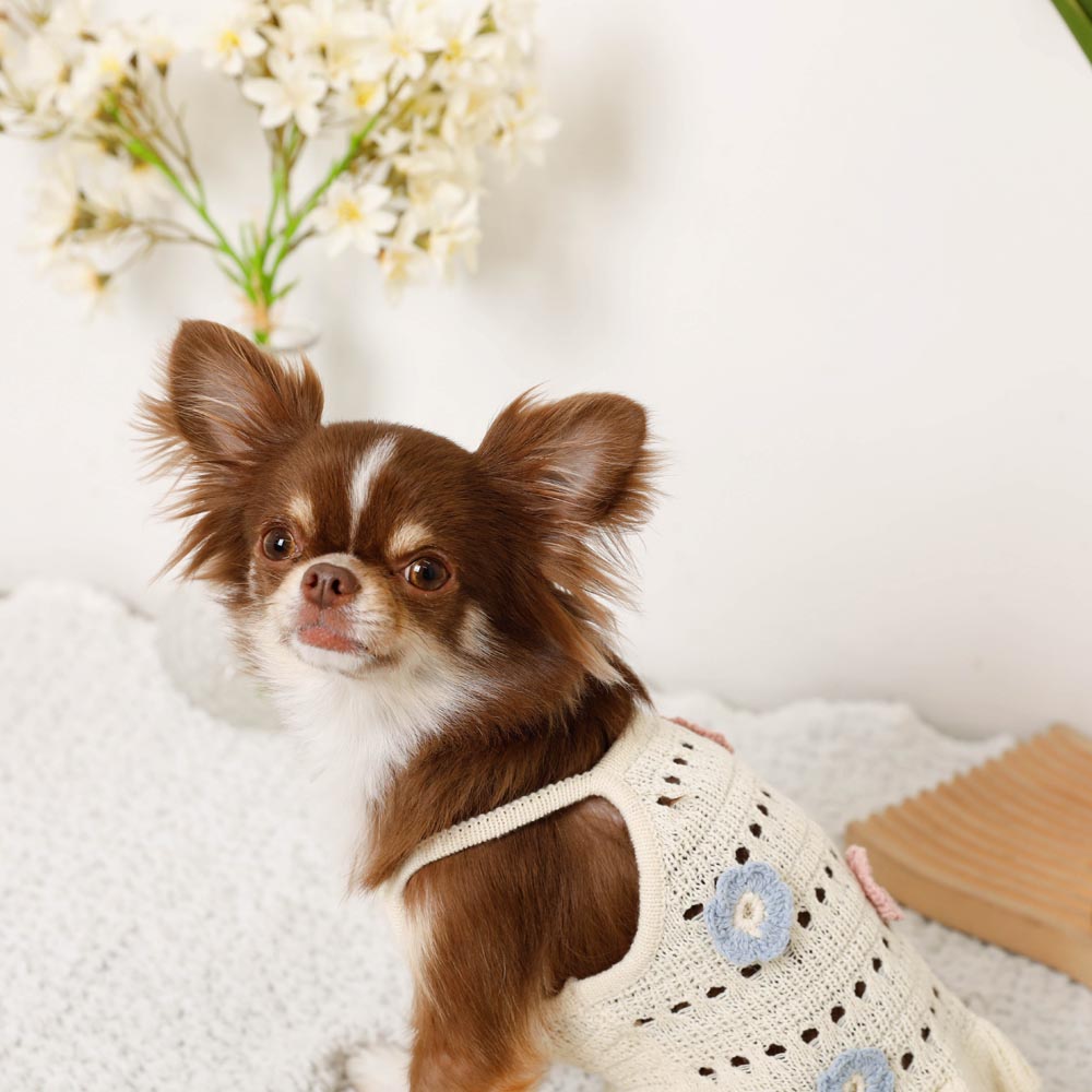 Flower motif summer knit dress