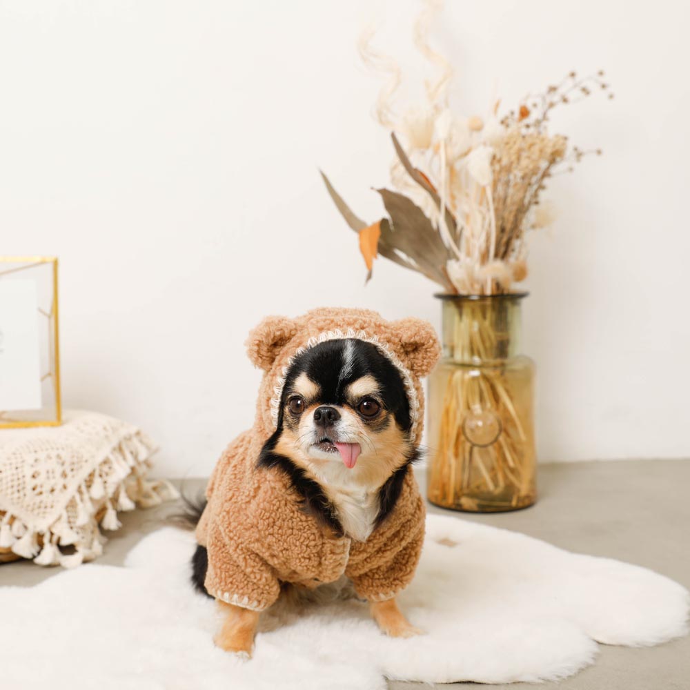 Overlock bear ear hood boa jacket