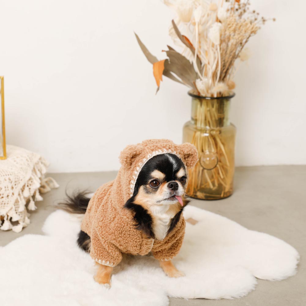 Overlock bear ear hood boa jacket
