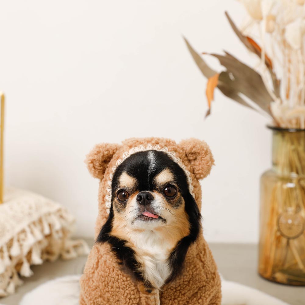 Overlock bear ear hood boa jacket