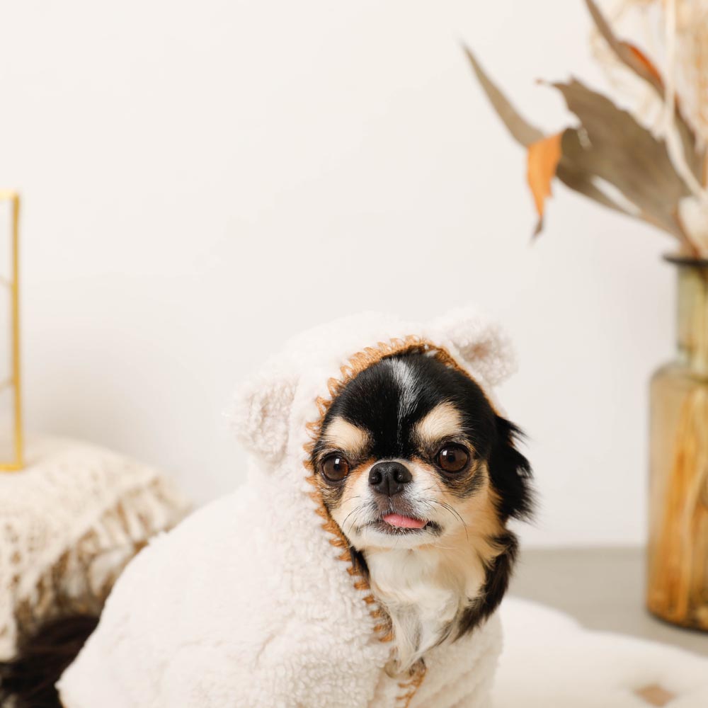 Overlock bear ear hood boa jacket