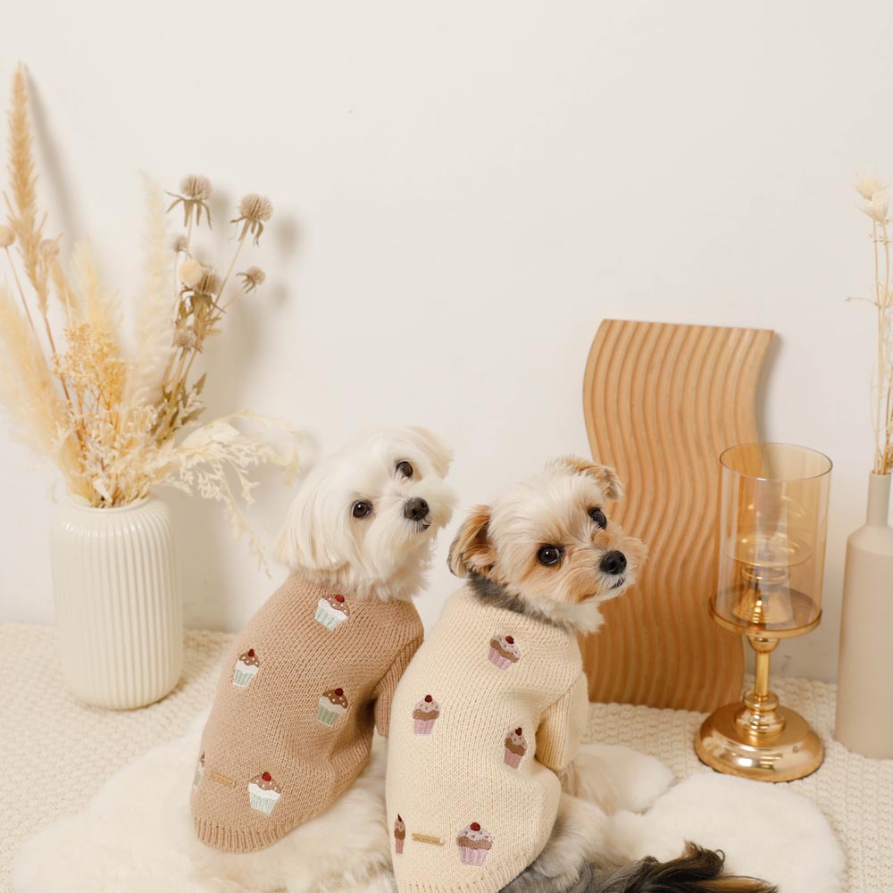 PINKHOUSE　テリア　ベージュ　犬　ニット　刺繍 カップケーキ刺繍ニット