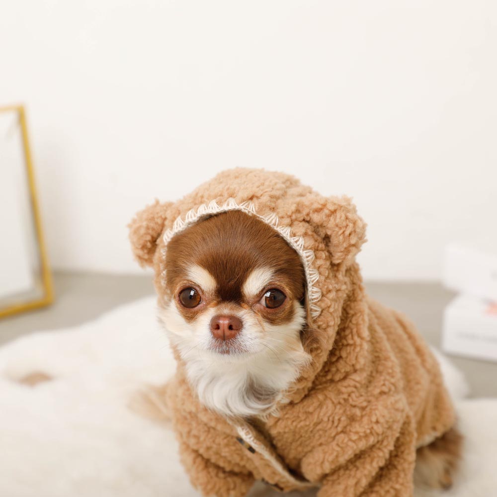 Overlock bear ear hood boa jacket