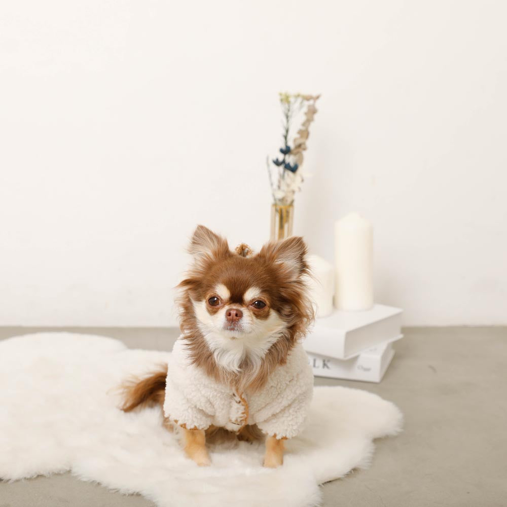 Overlock bear ear hood boa jacket