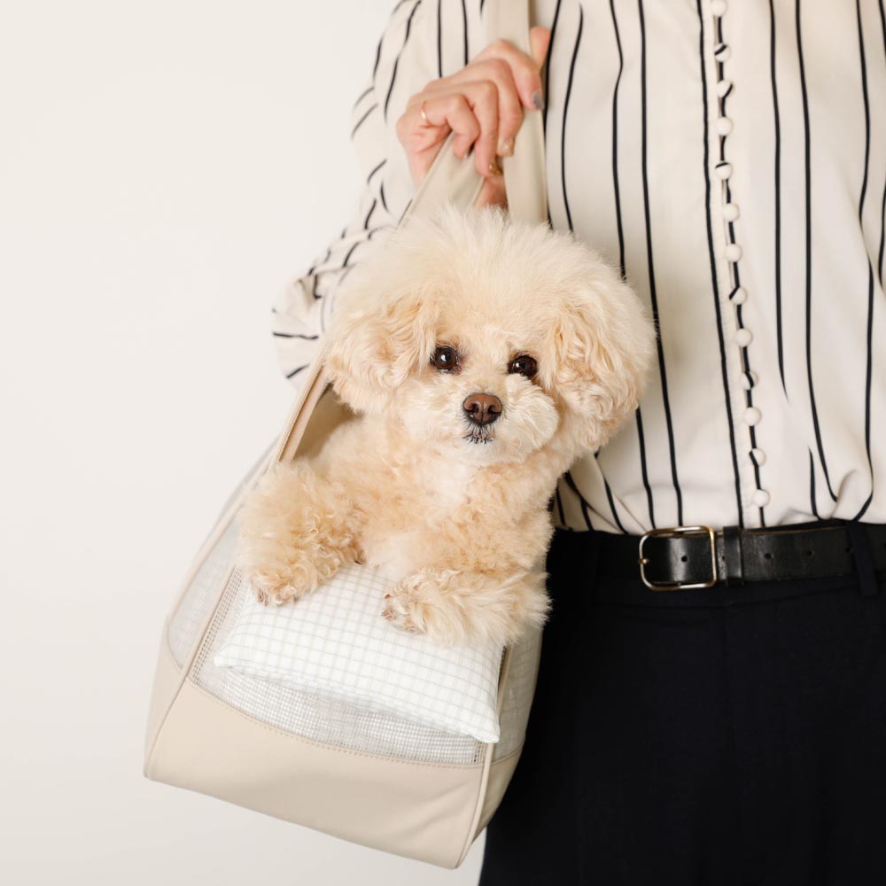 メッシュペットトートバッグ+冷感チェック柄ふんわりクッション付き