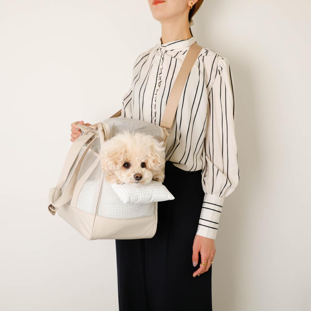 メッシュペットトートバッグ+冷感チェック柄ふんわりクッション付き