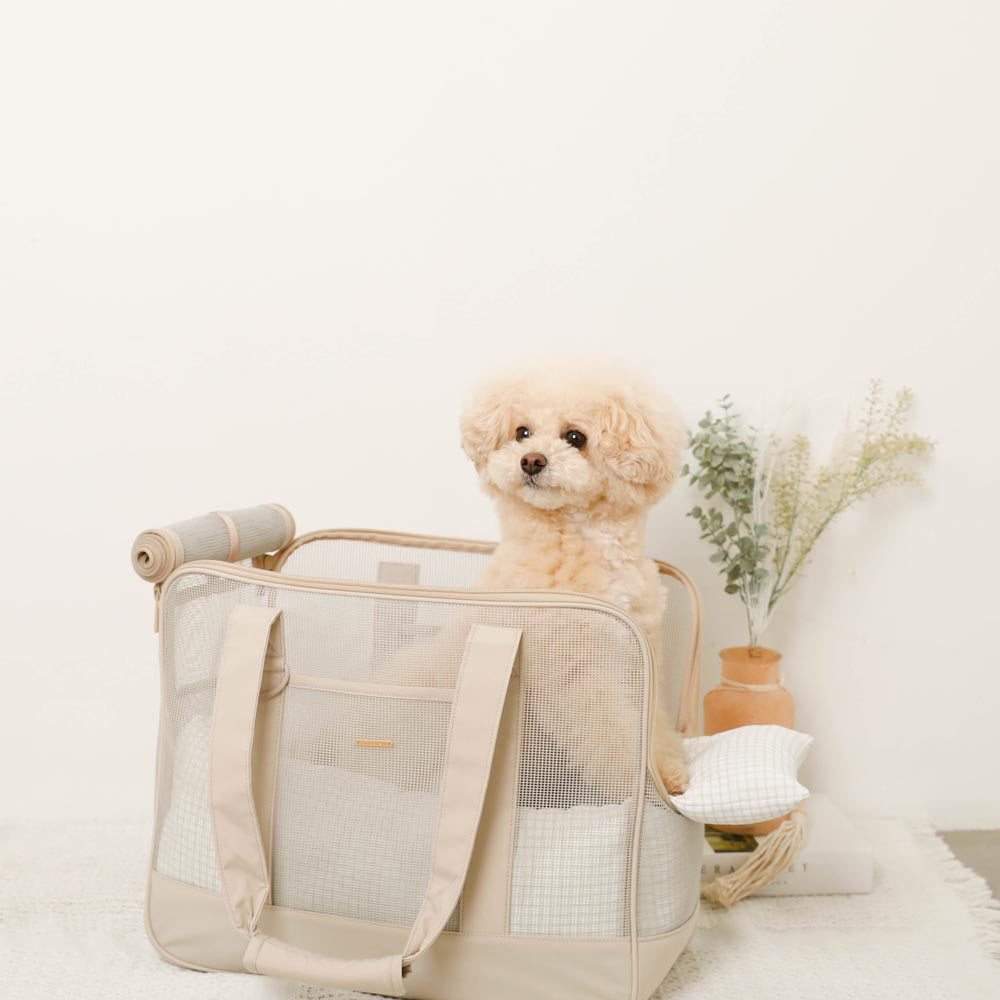 メッシュペットトートバッグ+冷感チェック柄ふんわりクッション付き