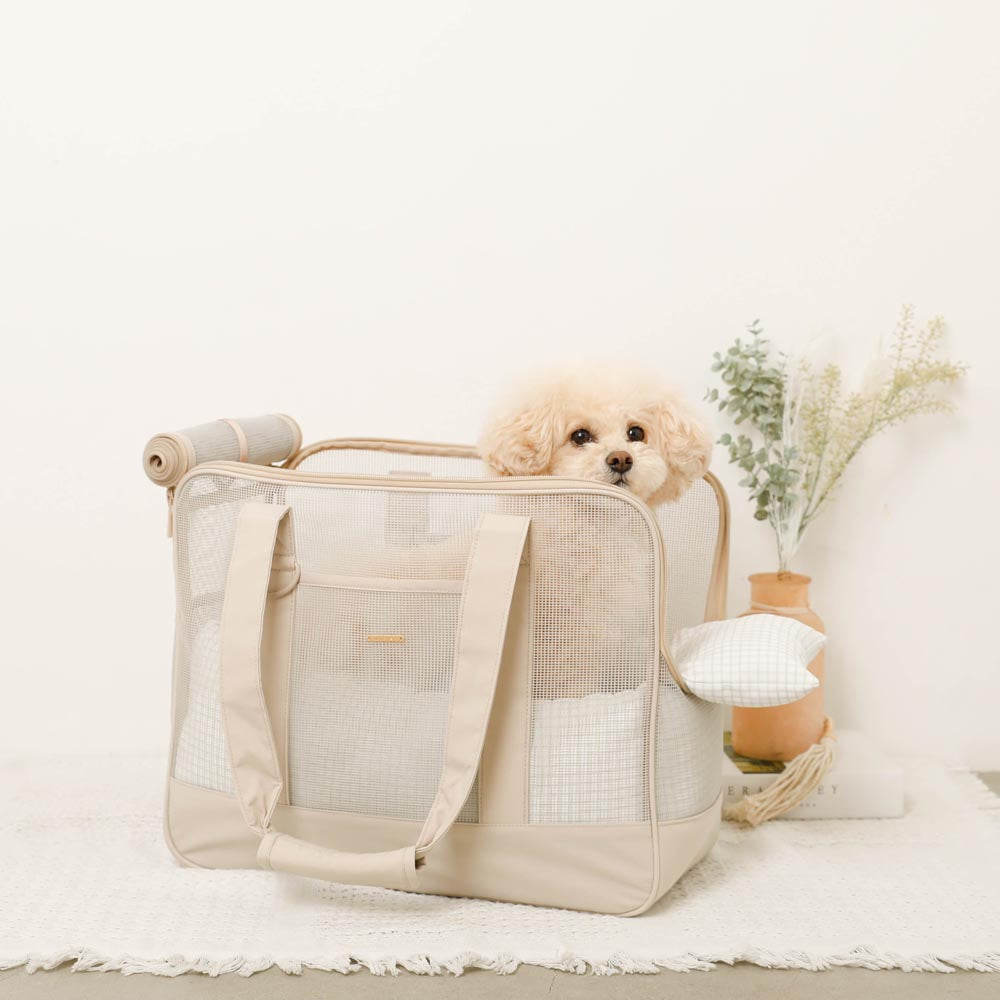 メッシュペットトートバッグ+冷感チェック柄ふんわりクッション付き