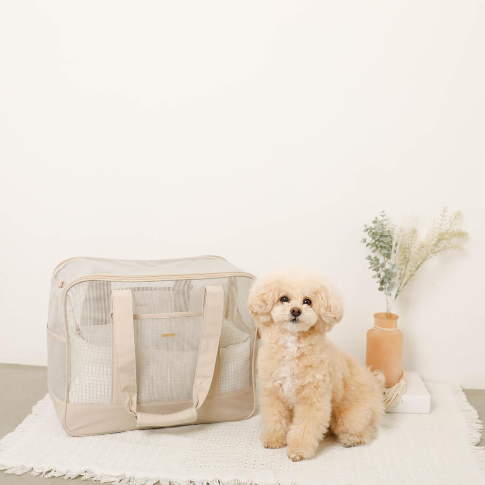 Mesh pet tote bag + cooling plaid soft cushion included