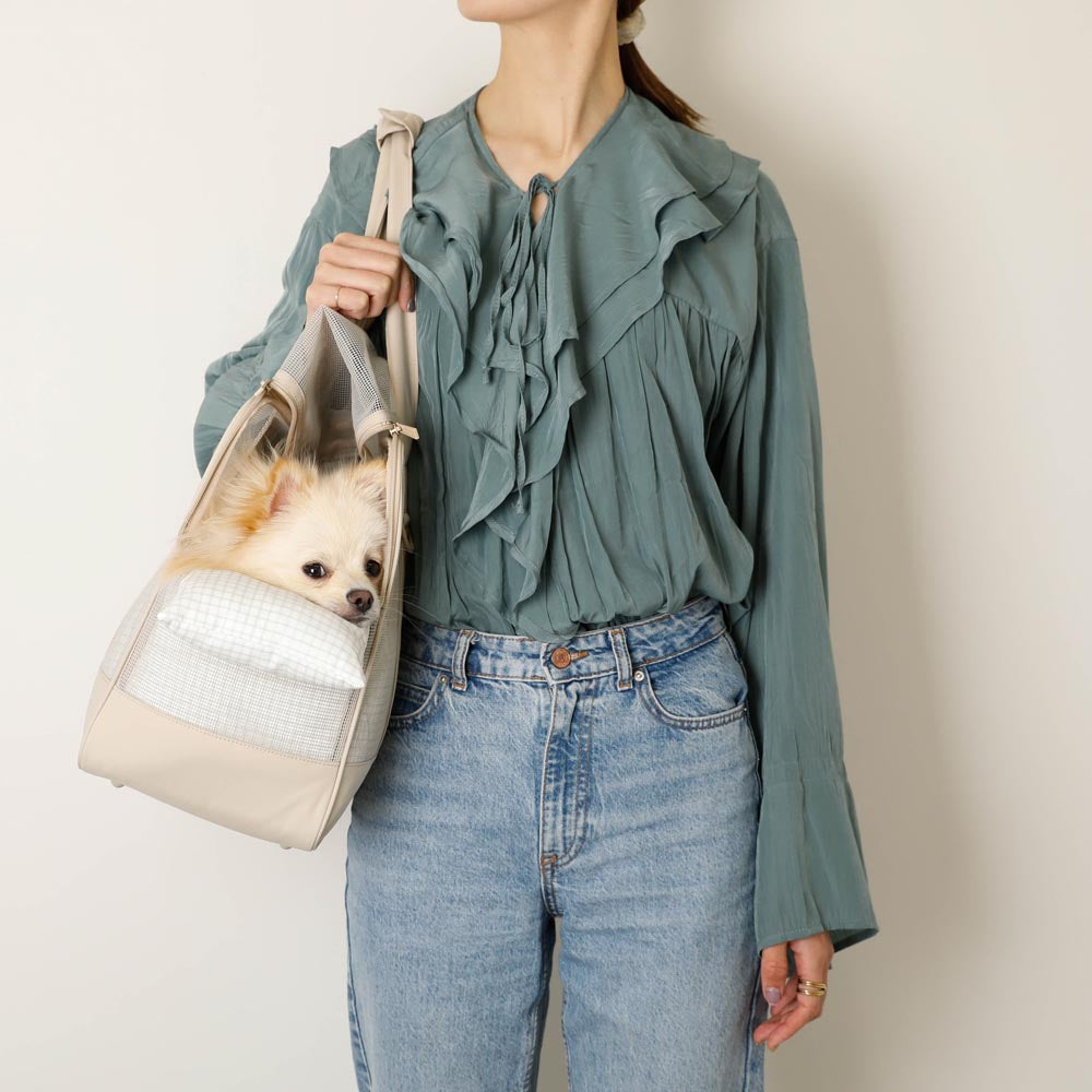 メッシュペットトートバッグ+冷感チェック柄ふんわりクッション付き