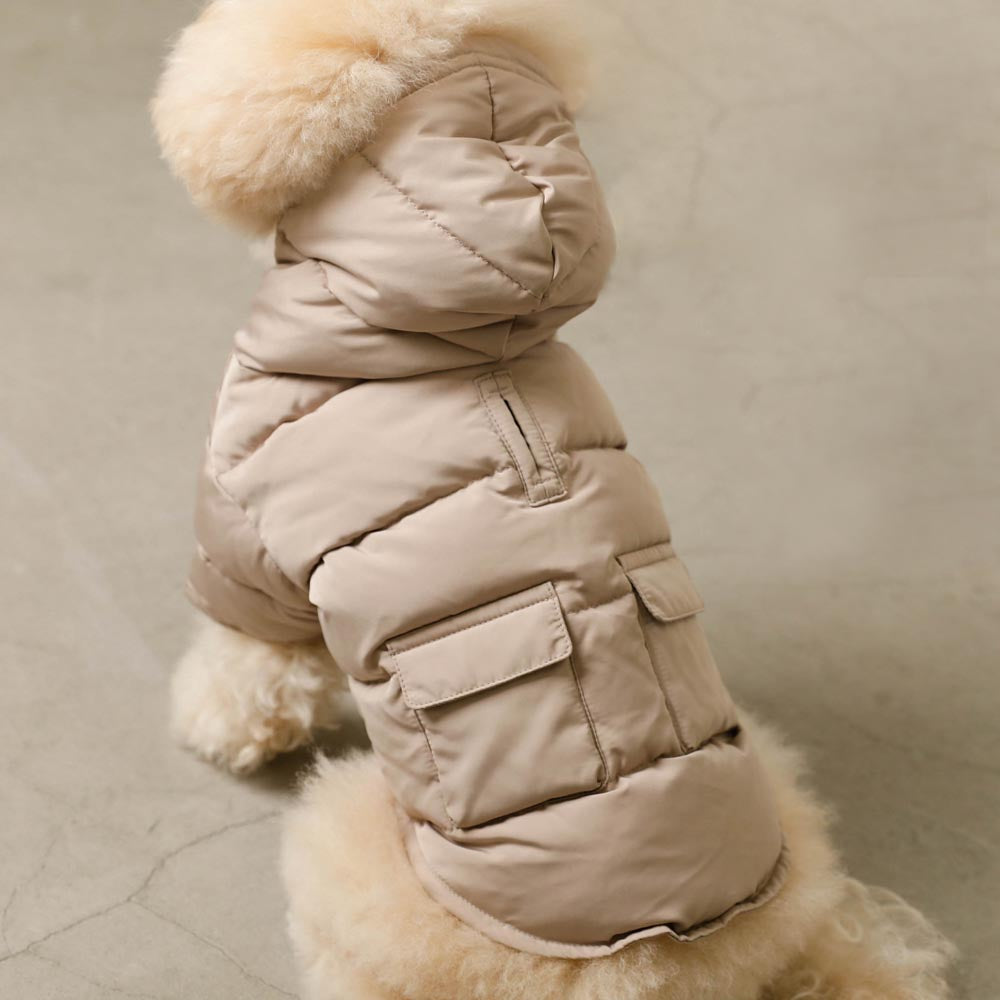 moncheri ポケット付きフードダウンジャケット 犬服 ドッグウェア XL ポケット付きフードダウンジャケット