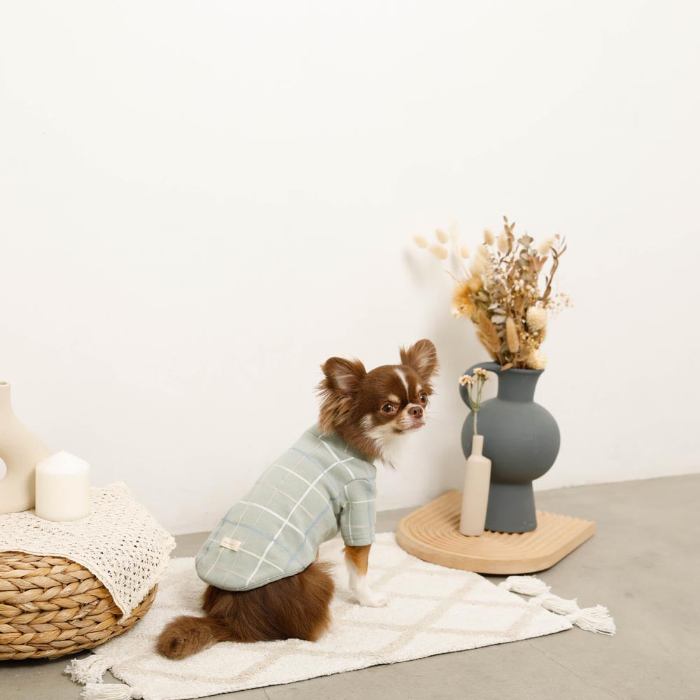 Multi-plaid high neck rib top