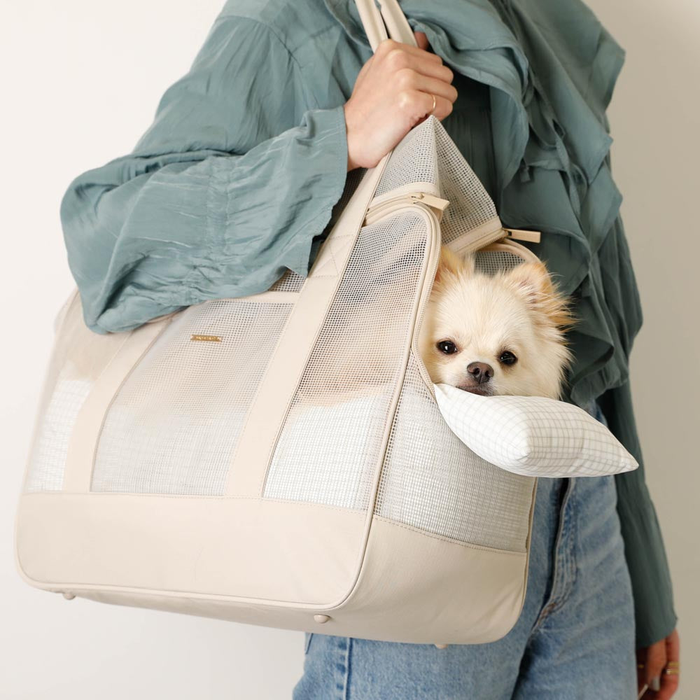 メッシュペットトートバッグ+冷感チェック柄ふんわりクッション付き