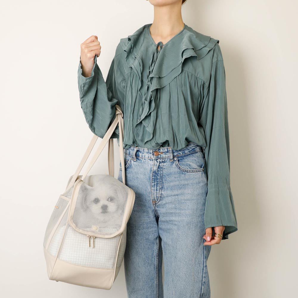 メッシュペットトートバッグ+冷感チェック柄ふんわりクッション付き