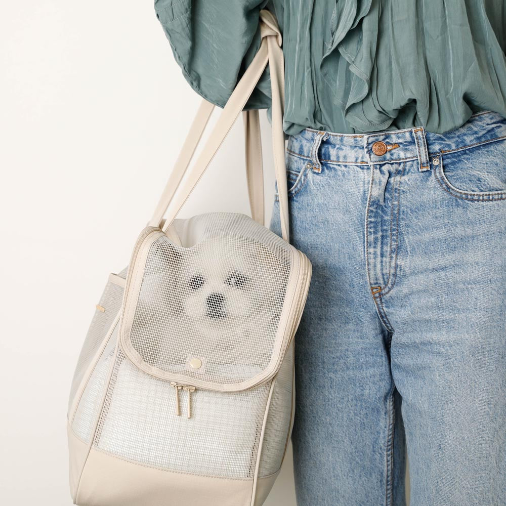 メッシュペットトートバッグ+冷感チェック柄ふんわりクッション付き