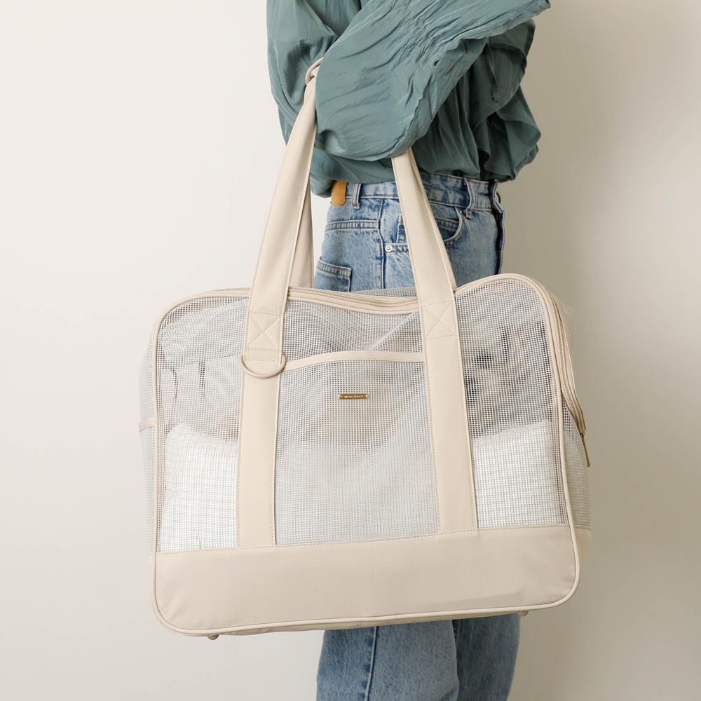 メッシュペットトートバッグ+冷感チェック柄ふんわりクッション付き