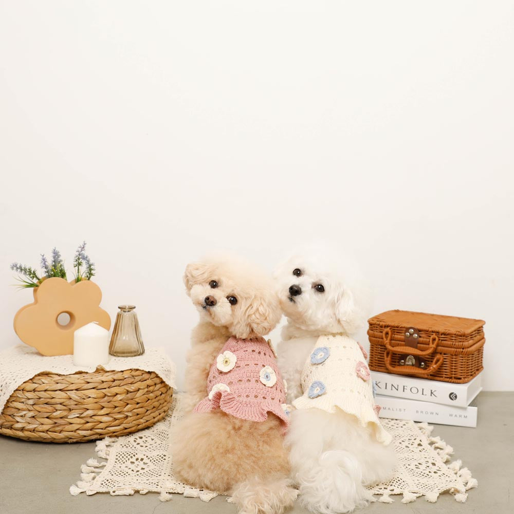 Flower motif summer knit dress