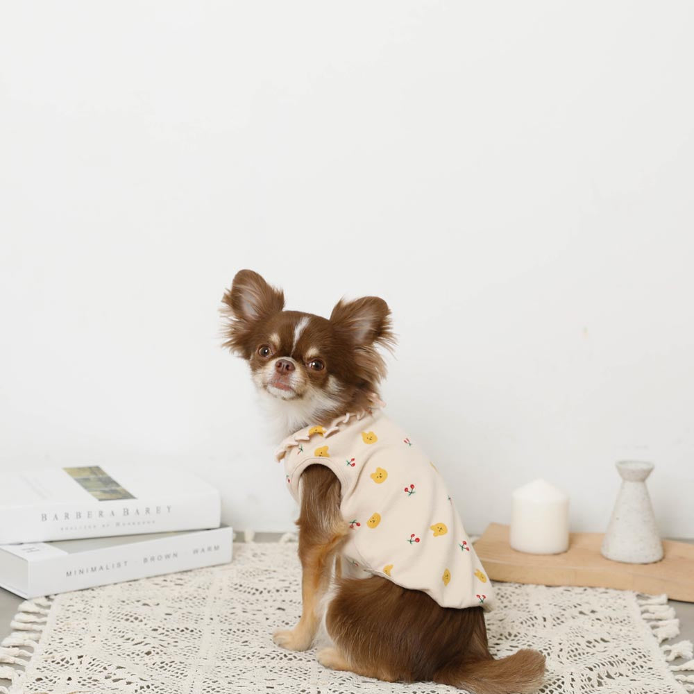 Cool bear pattern collar ruffle sleeveless tops