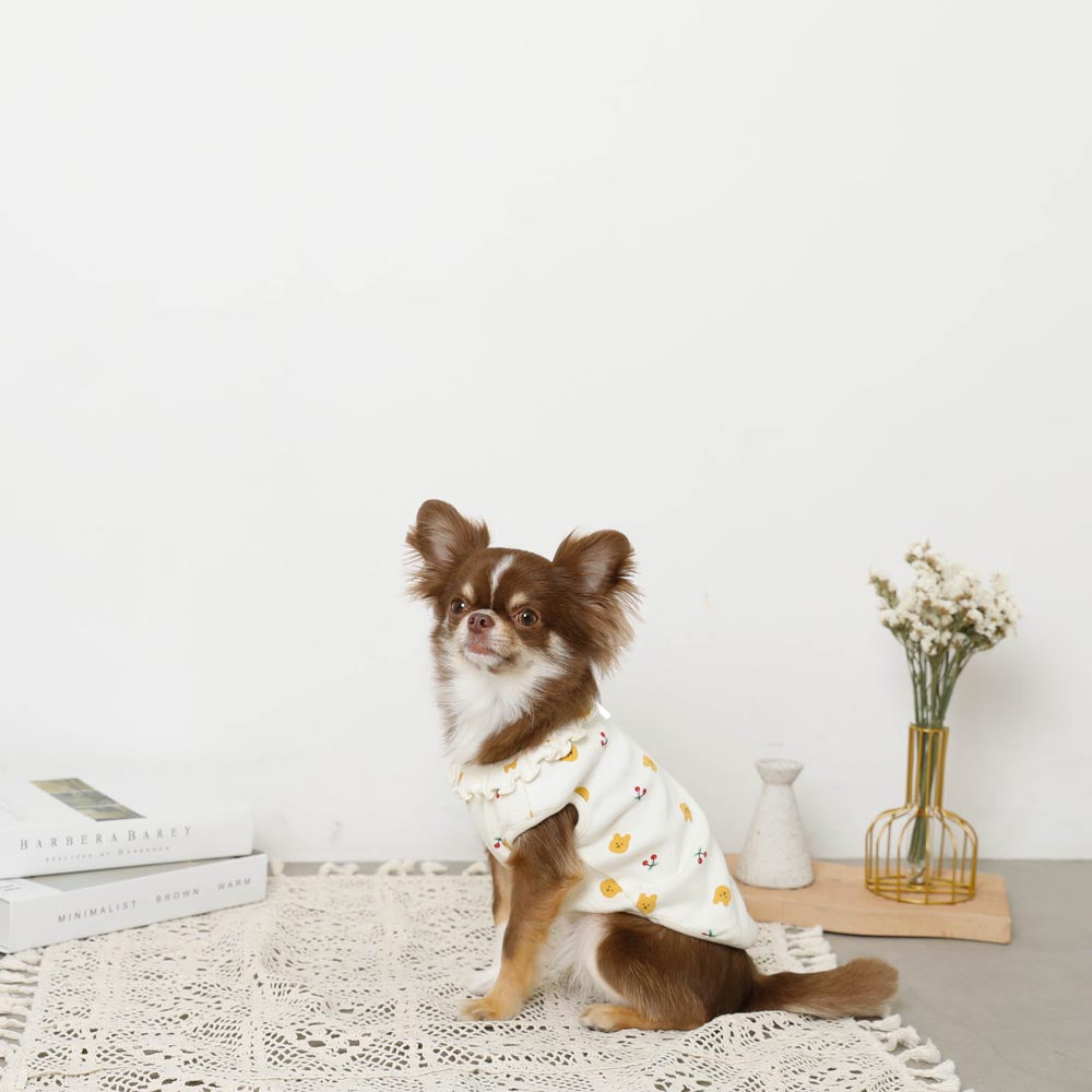 Cool bear pattern collar ruffle sleeveless tops