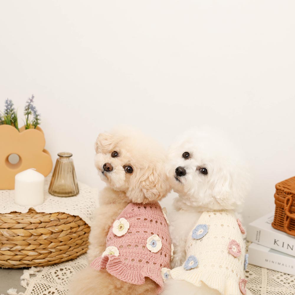 Flower motif summer knit dress