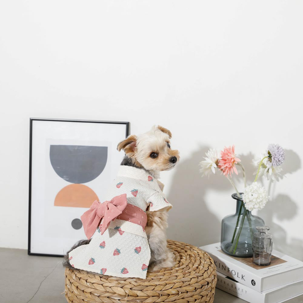 Cool insect repellent watercolor strawberry pattern yukata [cold pack compatible]
