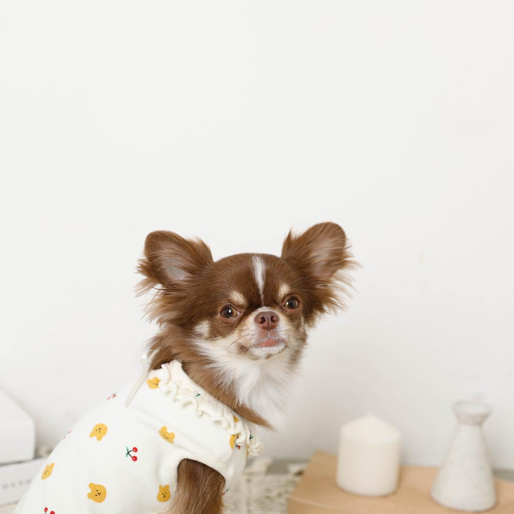 Cool bear pattern collar ruffle sleeveless tops