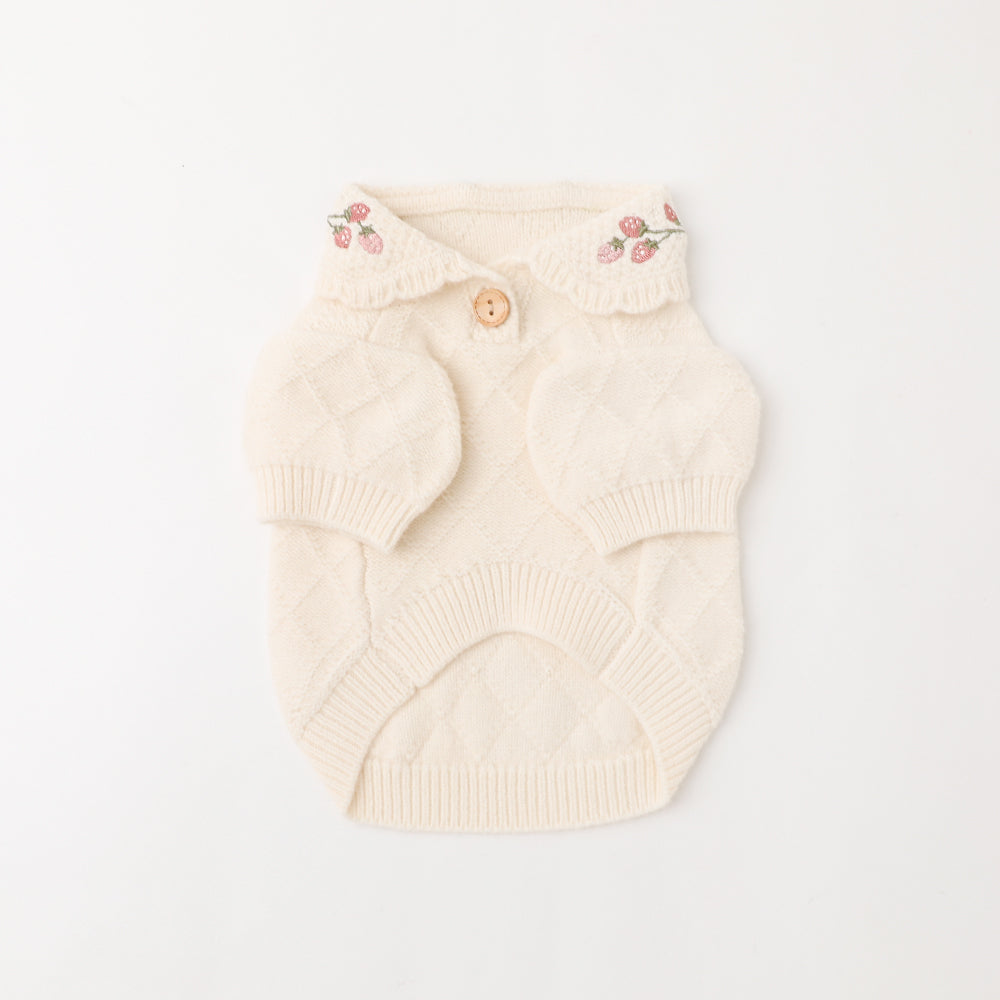 strawberry embroidery collar knit tops