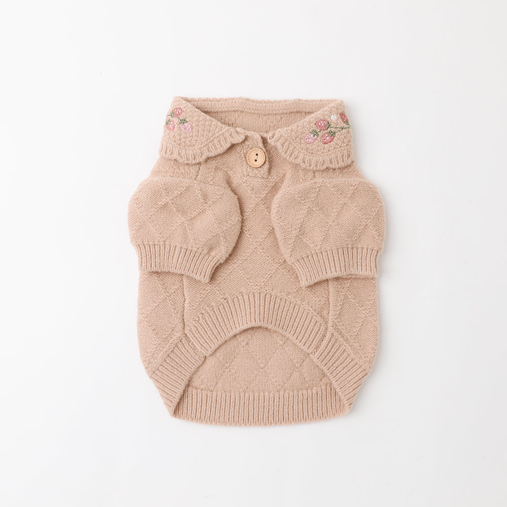 いちご刺繍襟ニットトップス
