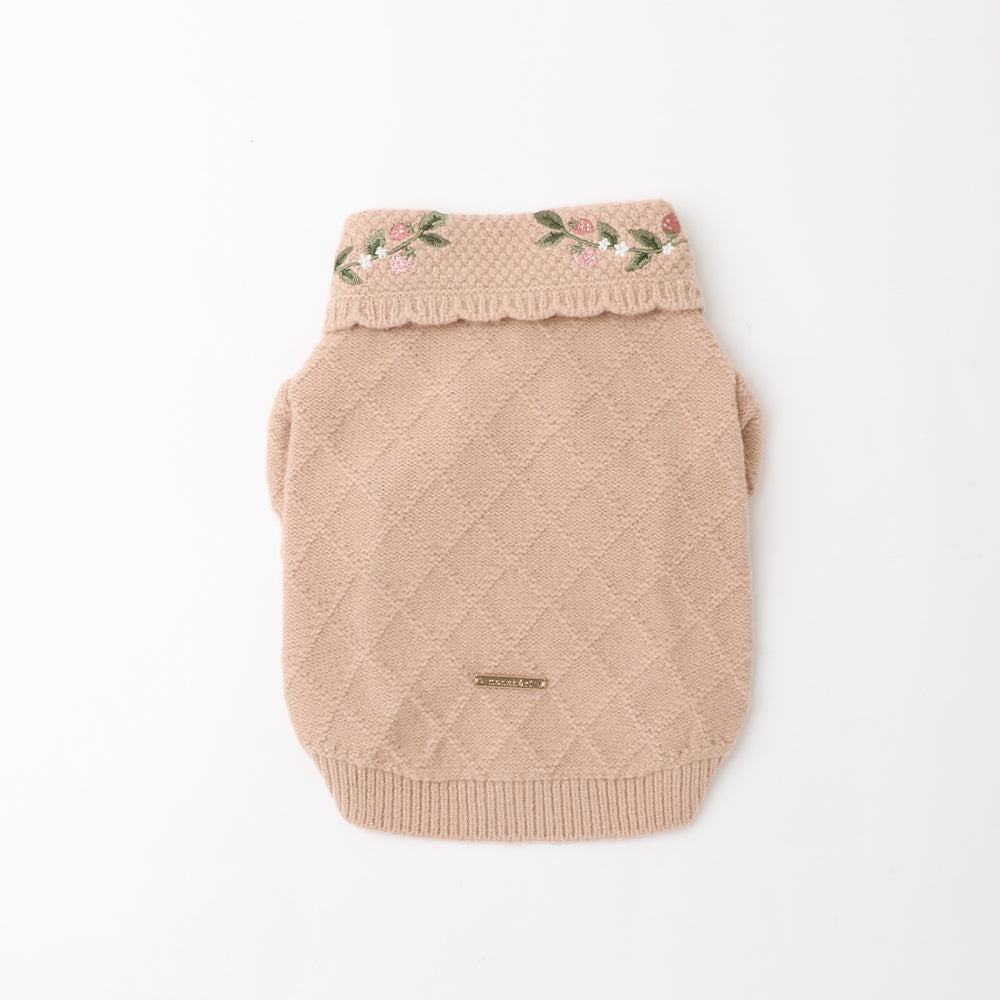 strawberry embroidery collar knit tops