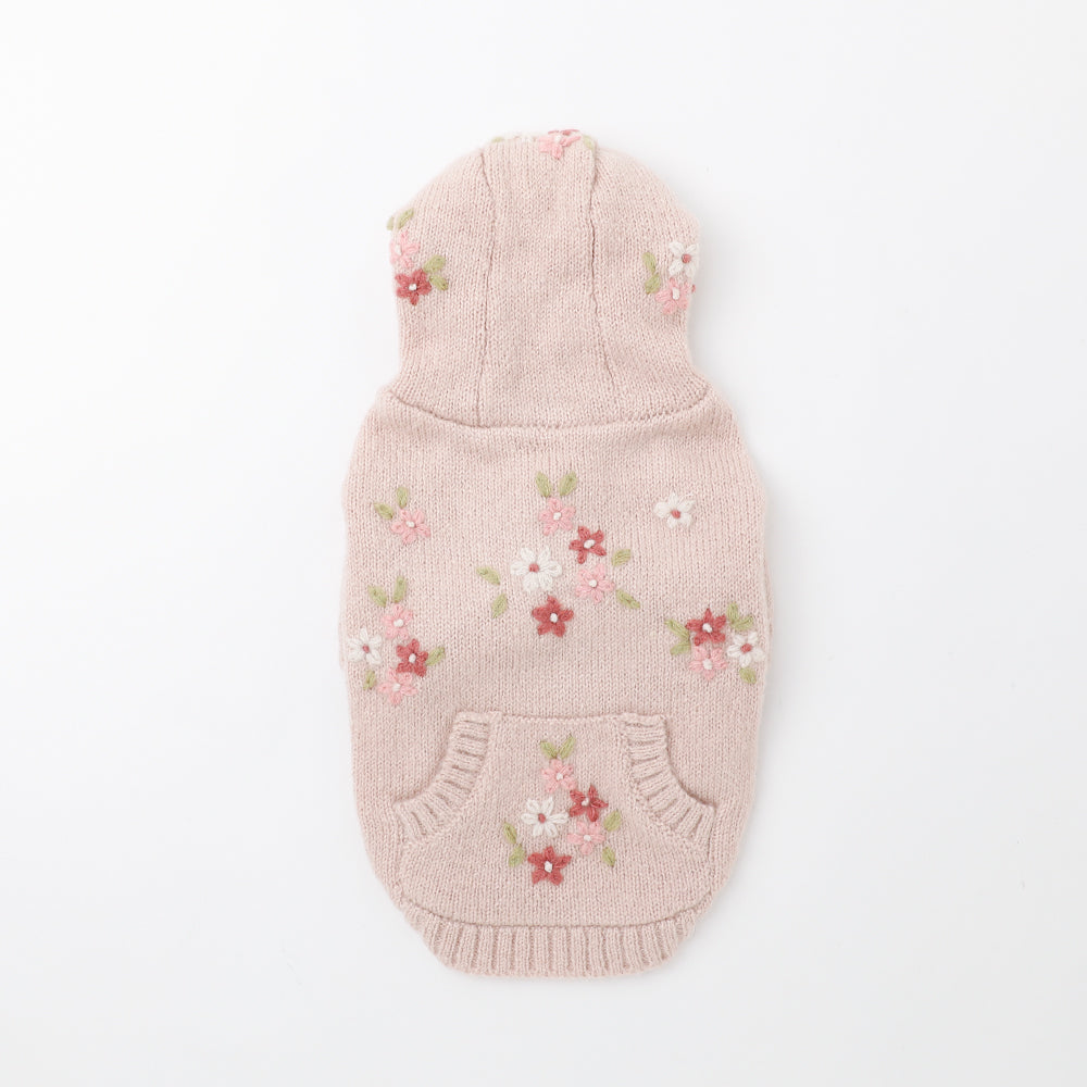 フラワーハンドメイド刺繍ニットパーカー