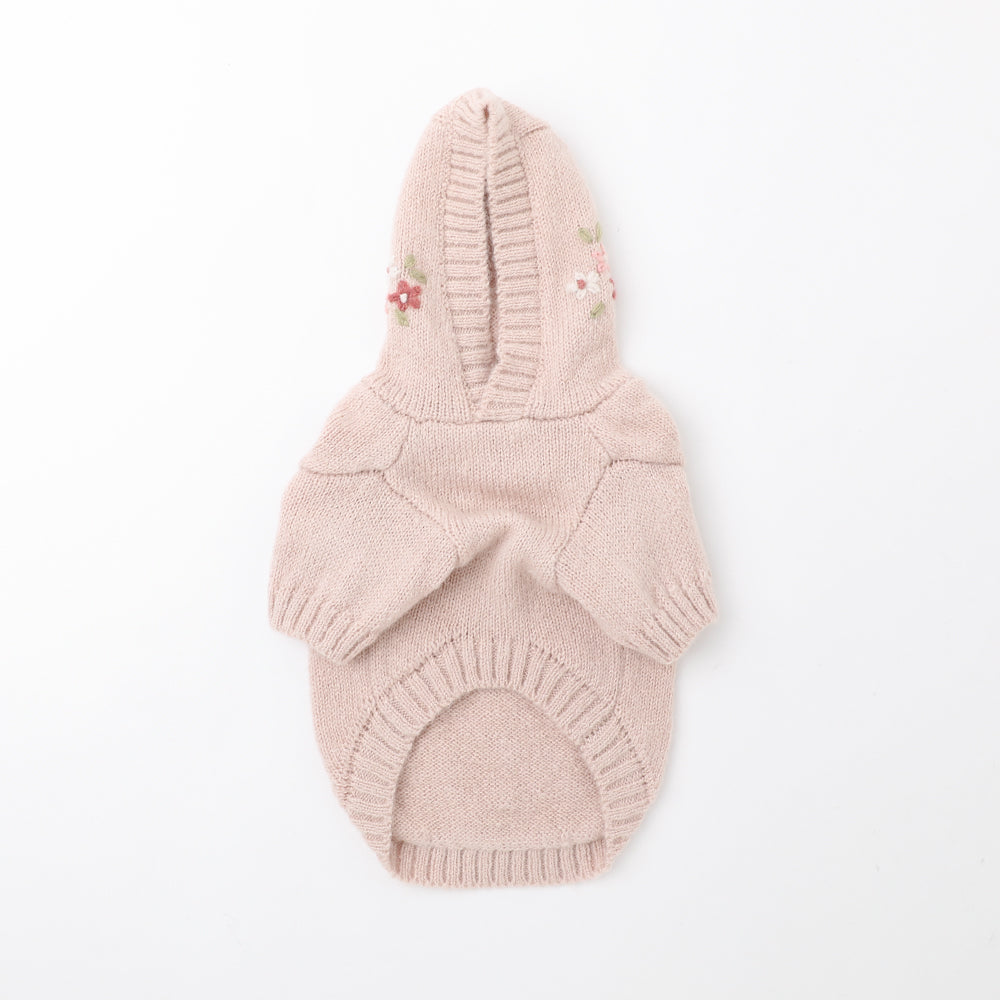 フラワーハンドメイド刺繍ニットパーカー