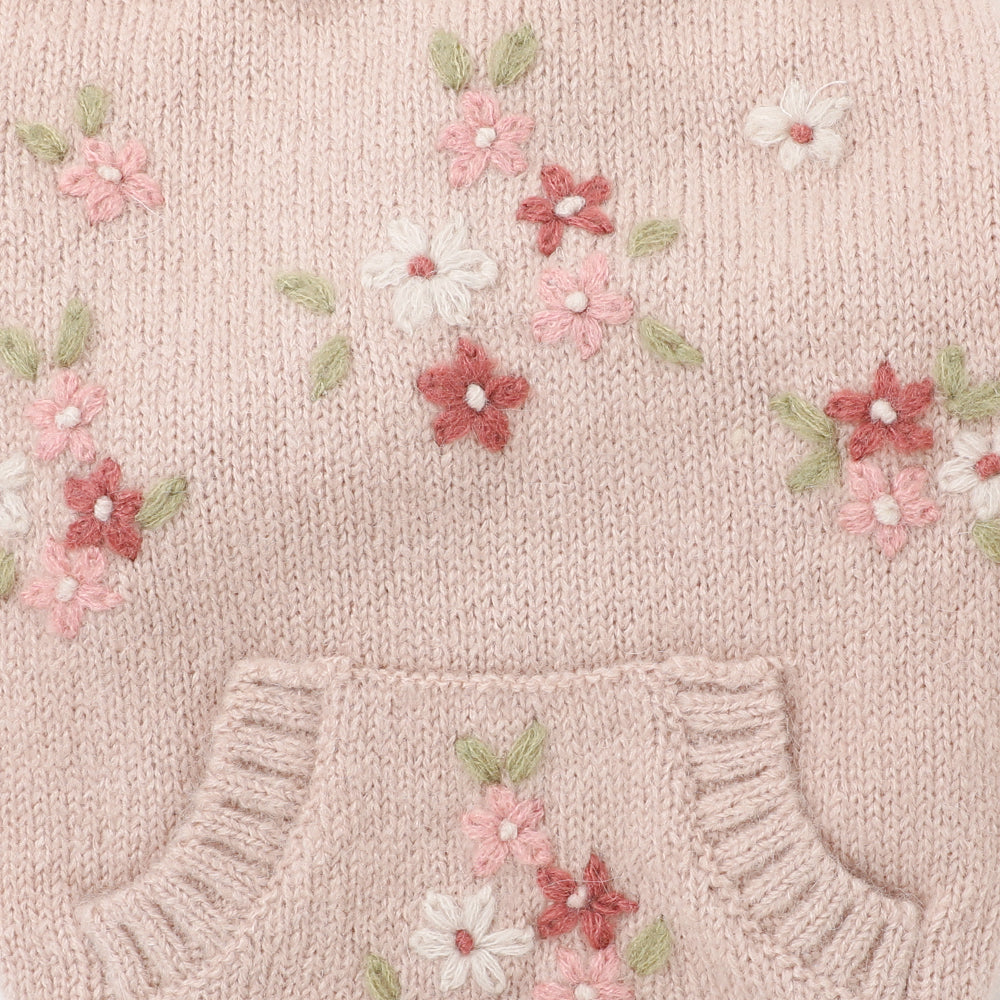 フラワーハンドメイド刺繍ニットパーカー