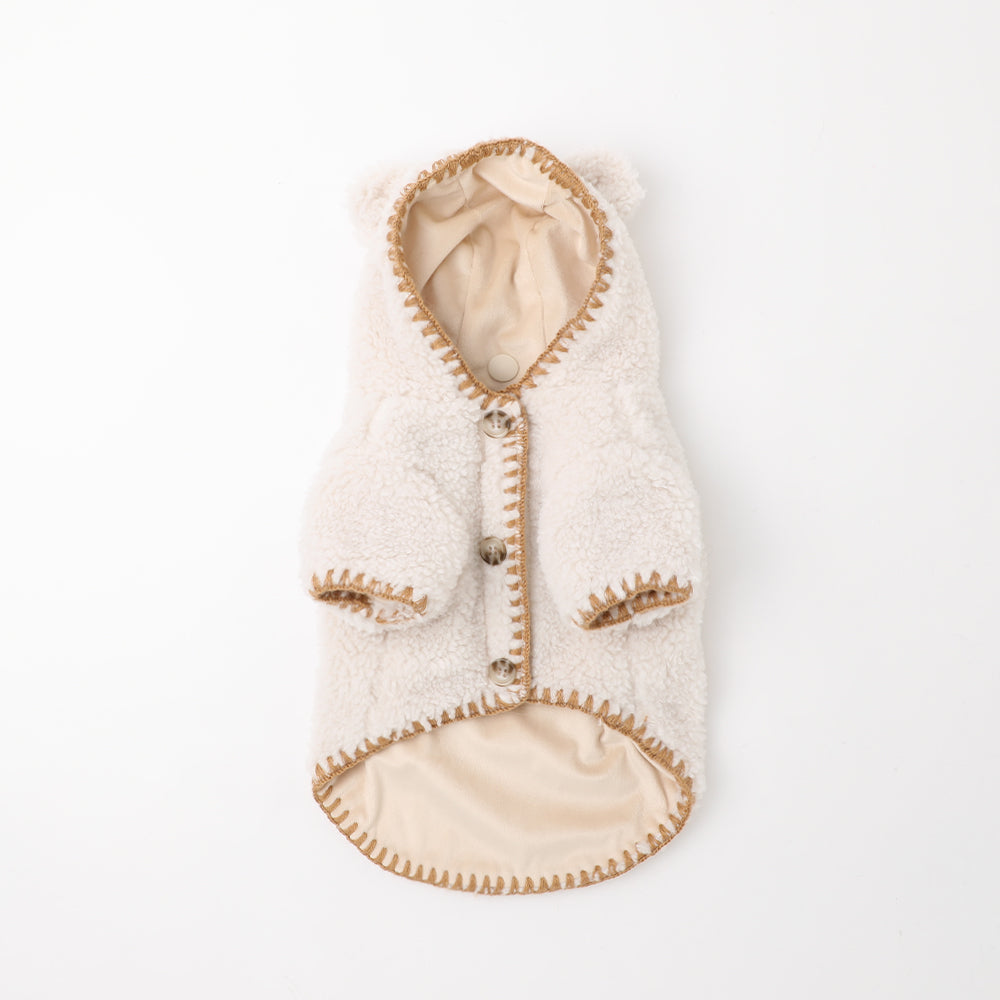 Overlock bear ear hood boa jacket