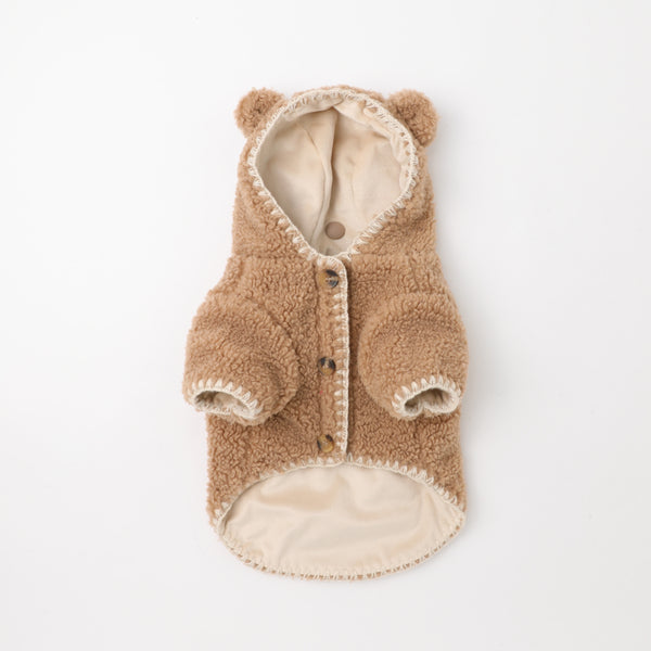 Overlock bear ear hood boa jacket