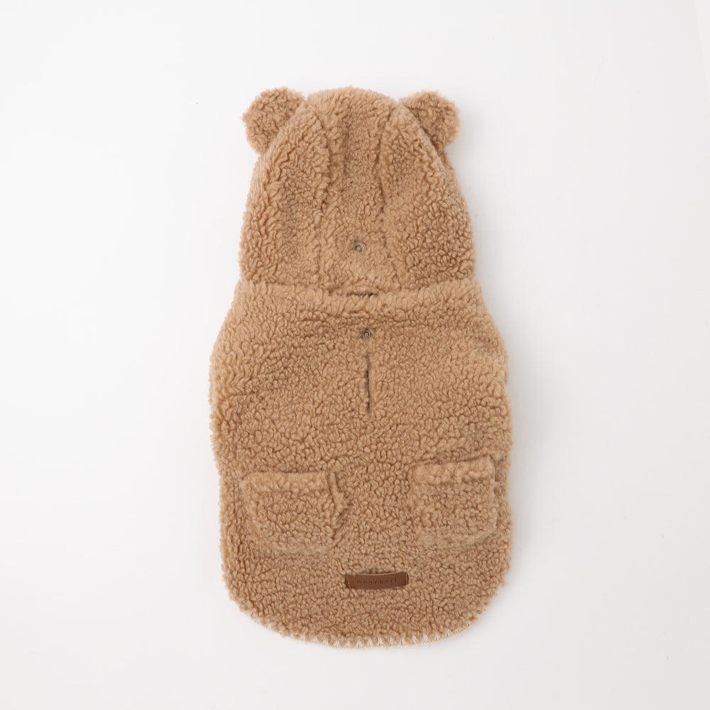 Overlock bear ear hood boa jacket