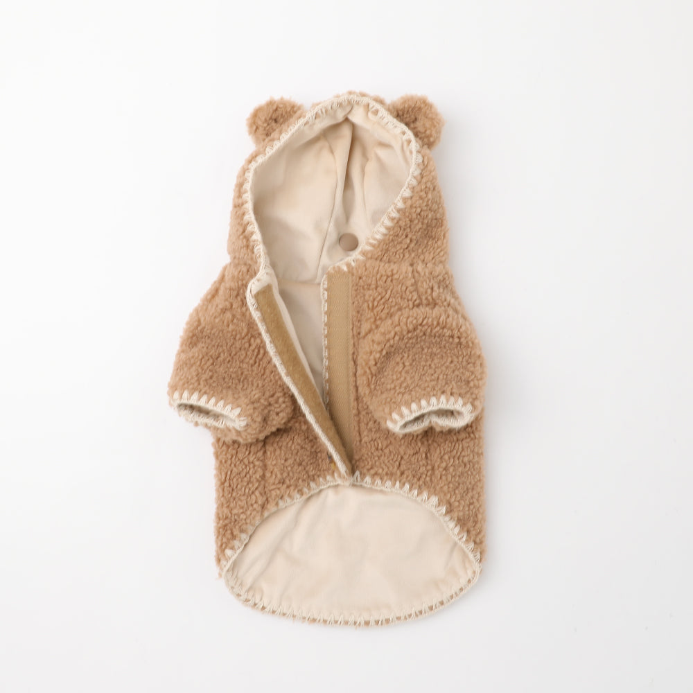 Overlock bear ear hood boa jacket