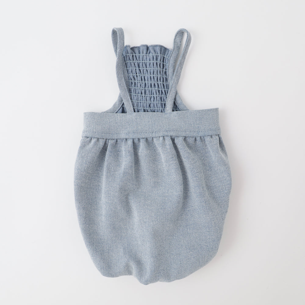 Denim shirred overalls