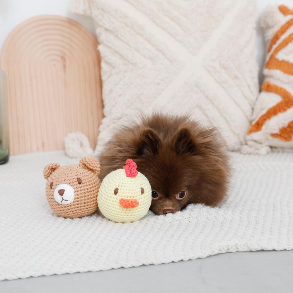 hand knitted cotton animal toys
