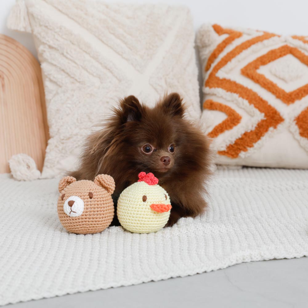 hand knitted cotton animal toys