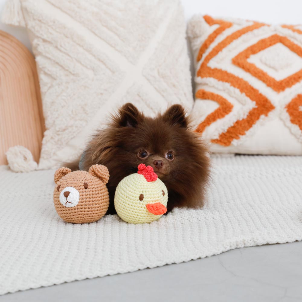 hand knitted cotton animal toys