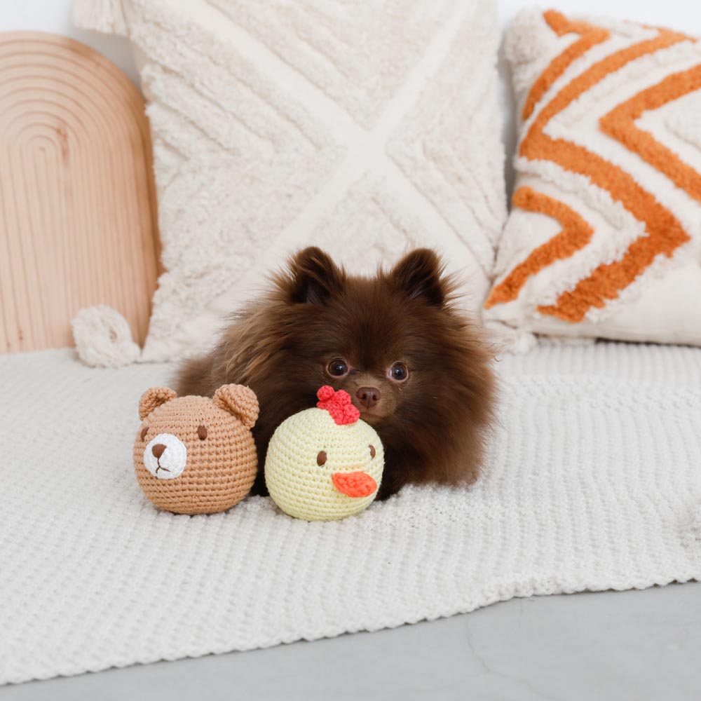 hand knitted cotton animal toys