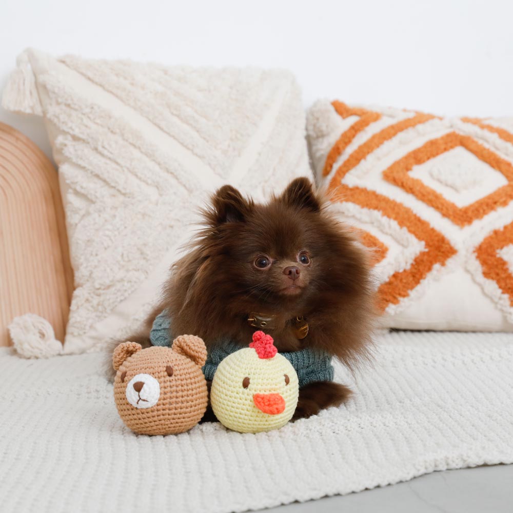 hand knitted cotton animal toys