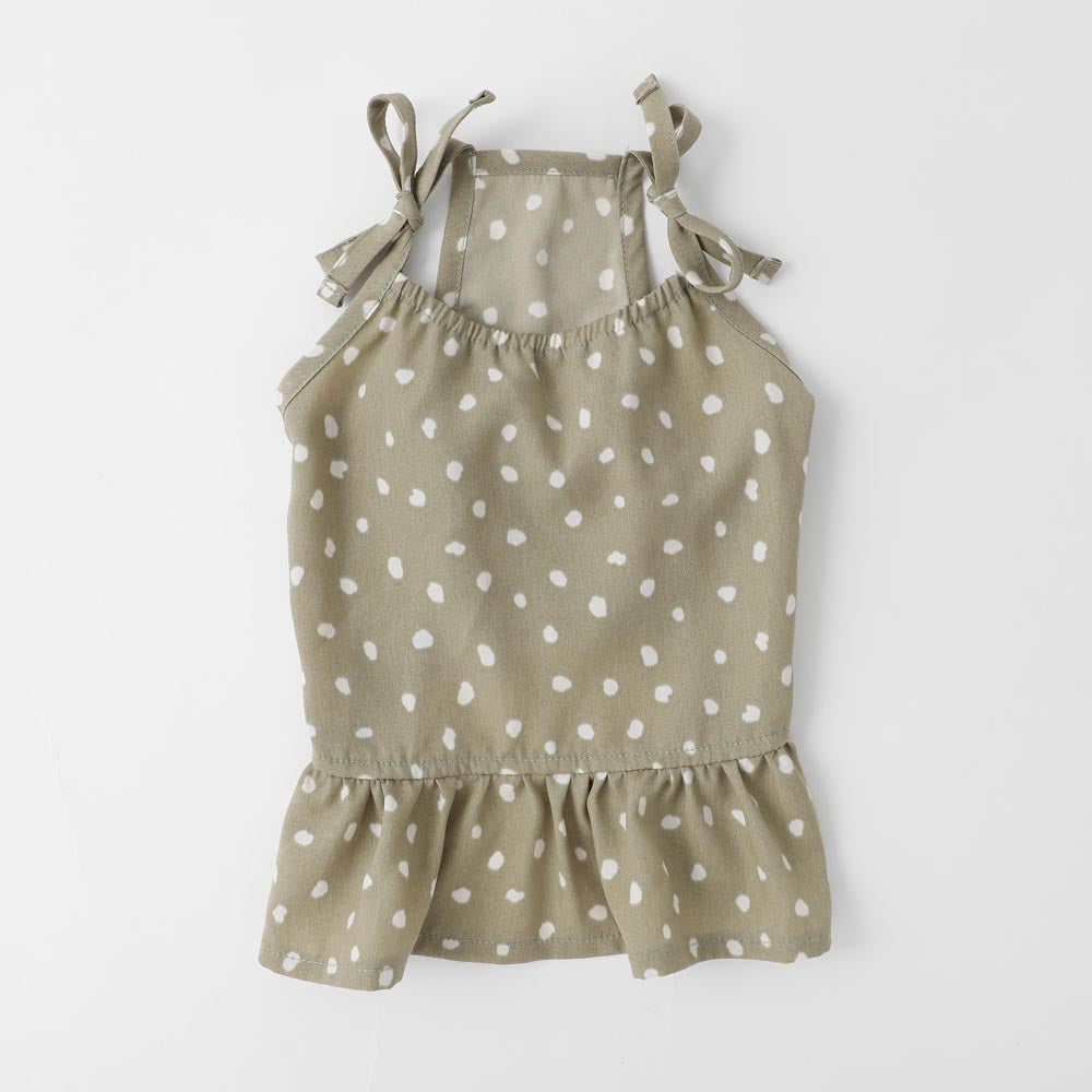 Deformed dot shoulder ribbon dress
